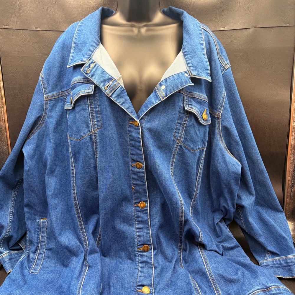 Woman Within Denim Trucker Jacket Plus Size 34W Medium Wash Button‎ Up Long Slv